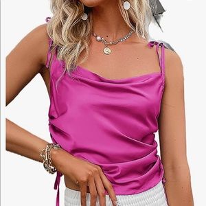 Spaghetti Straps V Neck Satin Camisole Sleeveless Soft Tank Tops